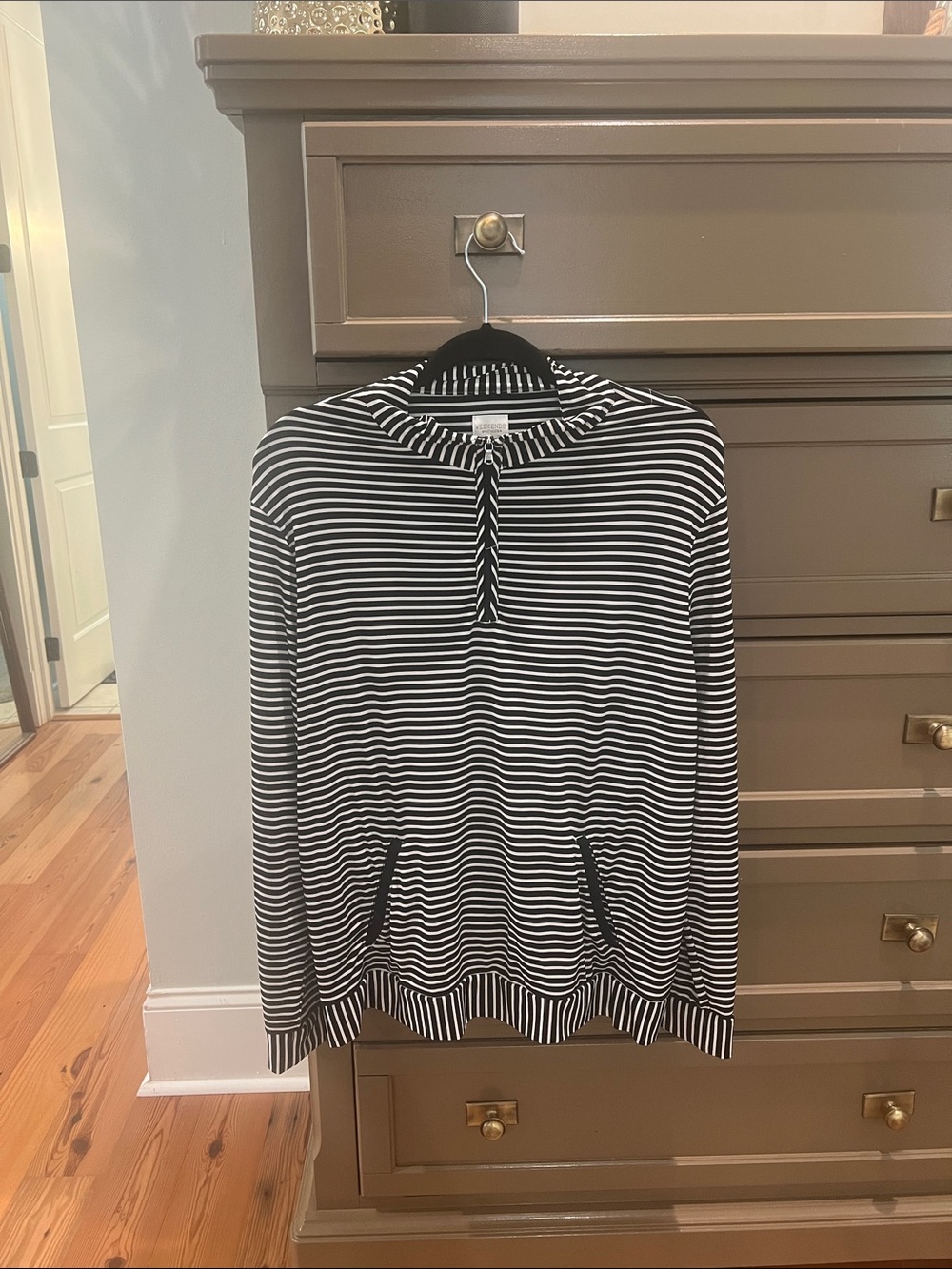 Chico's Black and White Striped Hoodie Sweatshirt size 3